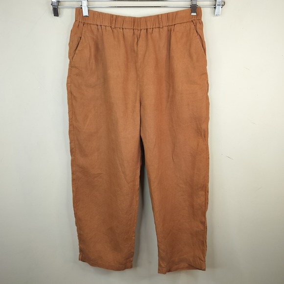 Quince Pants - Quince European Linen Cropped Pants Womens Large Pull On High Waist Pockets